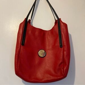 Valentina Red Leather Shoulder Bag with Black Straps